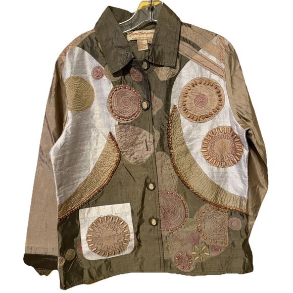 Norm Thompson Tops - Norm Thompson Silk Med. Blouse Beaded Embroidered Shell Buttons Artistic